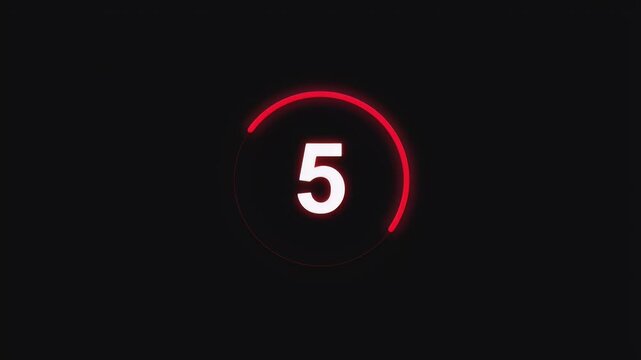 A digital countdown timer with a glowing red circular progress bar and white numbers counting down from ten to zero.