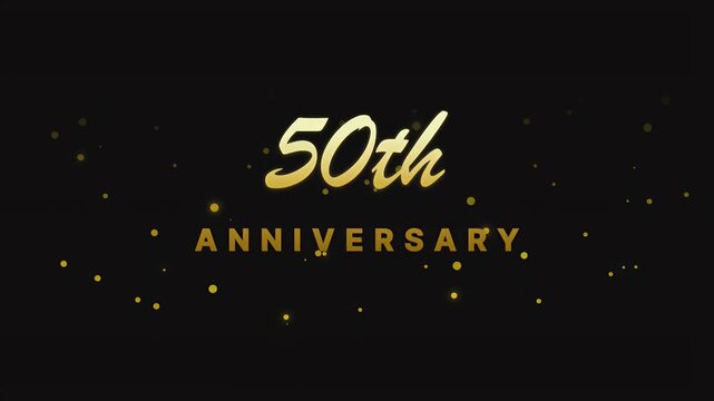 Elegant golden 50th anniversary text animation with shimmering particles and light flares on a black background
