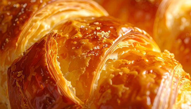 Fresh Golden Croissant Pastry Close Up.