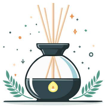 Aromatic diffuser with reed sticks and floral accents for home fragrance and relaxation