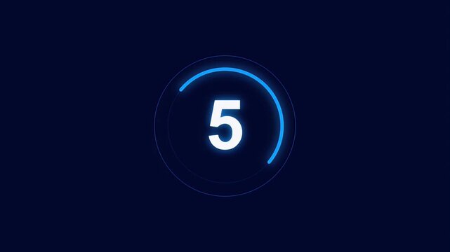 Futuristic digital countdown timer with a glowing blue circular progress bar and white numbers counting down.