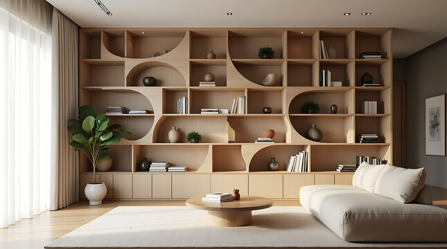 Creative Geometric Wooden Shelving for Living Room