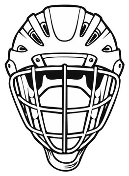 Black and White Line Art Illustration of a Goalie Hockey Mask Protective Gear