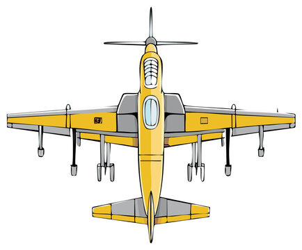 Top down yellow propeller aircraft vector illustration cartoon style
