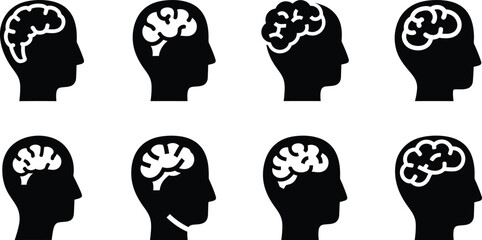Set of Head with brain symbol icon set © MDRAJU