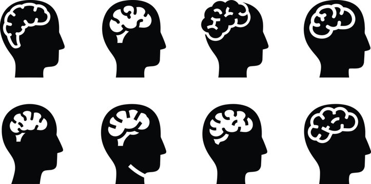 Set of Head with brain symbol icon set