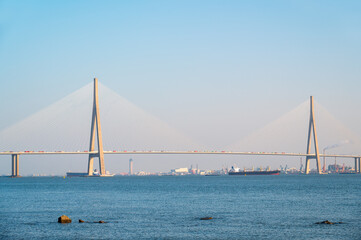 Obraz premium Natural scenery of the bridges spanning the Yangtze River in Jiangsu, China