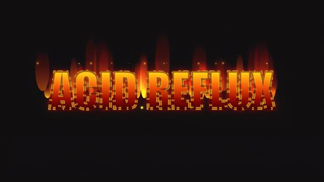 Fiery acid reflux text with burning flames representing the painful sensation of heartburn and indigestion