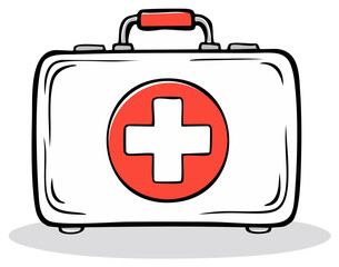 Fototapeta premium Retro style first aid kit with red cross symbol on white background emergency medical supply box