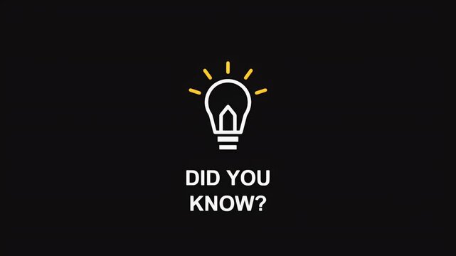 Minimalist light bulb icon flickering above did you know text for educational and trivia video content
