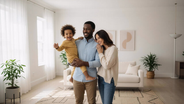 Happy Multi-Racial Family Embracing at Home on International Family Day