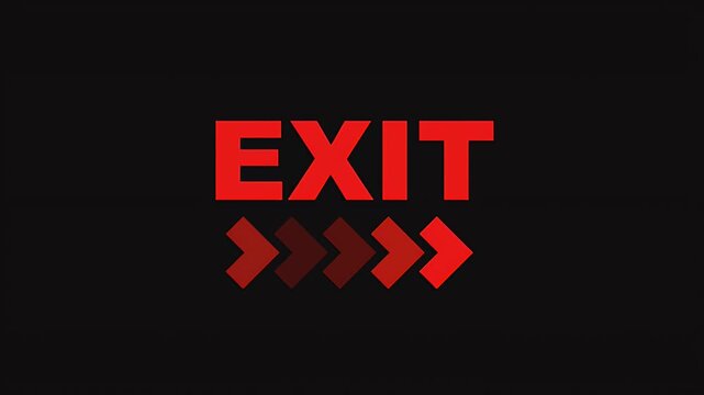 Glowing red exit sign with animated directional arrows pointing to the right for safety and emergency guidance