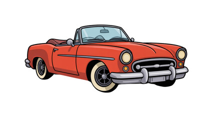 Obraz premium Red classic convertible car driving on road Vector