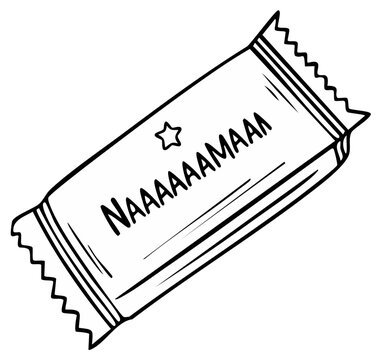 Candy bar illustration, sweet treat package design, outline