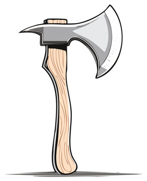 Firefighter rescue axe with a wooden handle and sharp metal head vector illustration