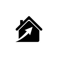 Fototapeta premium A black house icon with a white arrow pointing upwards silhouette