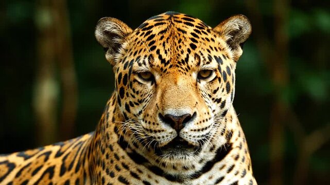 Jaguar close up with eyes closed.