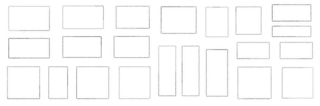 Set of empty perforated stamp borders for philately themed graphic design and journaling