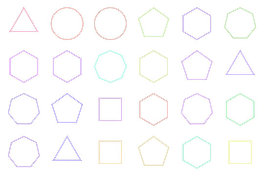 Pastel geometric shape outlines for neurodiversity friendly educational pattern recognition