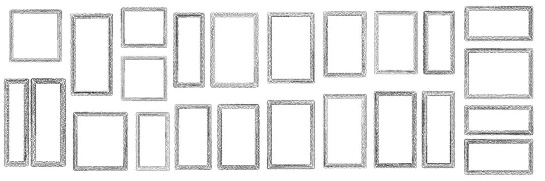 Hand drawn sketchy rectangular frames for bullet journal layouts and storyboard templates