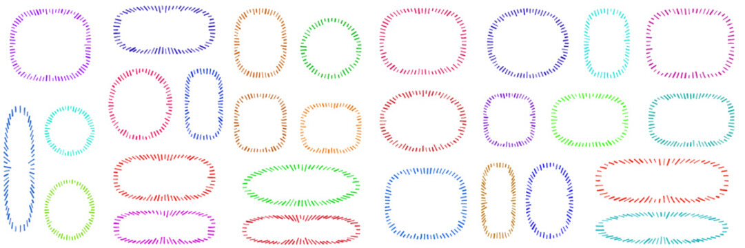 Hand drawn colorful sketchy oval frames planner and journal decoration elements