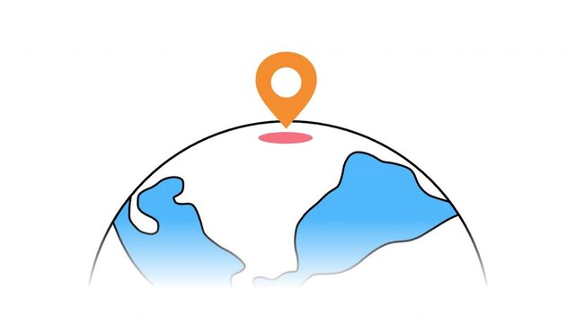 Minimalist globe illustration with orange location pin marking destination