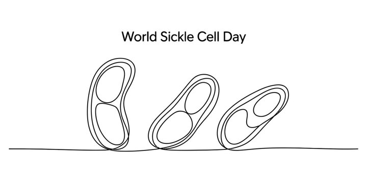 World sickle cell day continuous line art drawing of red blood cells Vector, illustration