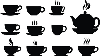 Fototapeta premium Vector Teacup Icon Set Design for Vintage Tea Time Illustration, Cafe Branding, and Elegant Kitchen Lifestyle Projects