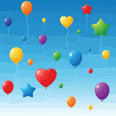 Obraz premium Colorful heart and star shaped balloons floating in the sky
