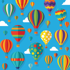 Naklejka premium Colorful hot air balloons fly in a bright blue sky