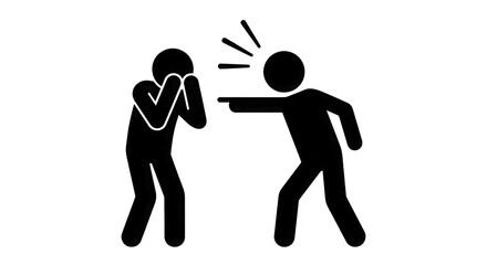 Fototapeta premium Aggressive person pointing and yelling at crying person silhouette icon