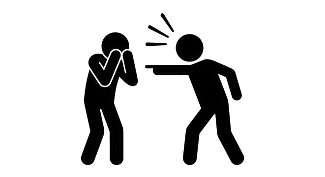 Aggressive person pointing and yelling at crying person silhouette icon