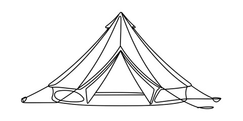 Simple line art drawing of a camping bell tent for outdoor adventure and travel Vector, illustration © DCB Line Stocker