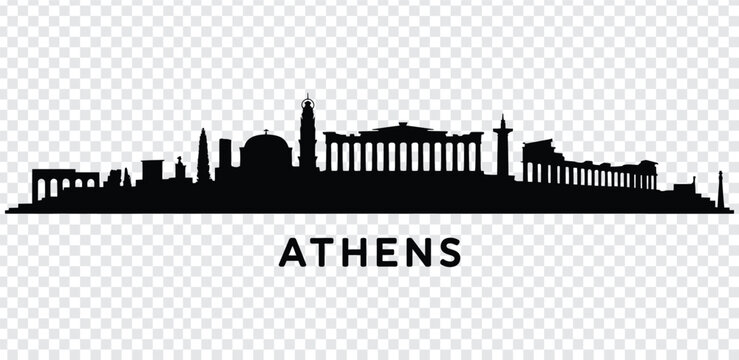 Black silhouette of athens city skyline with iconic landmarks