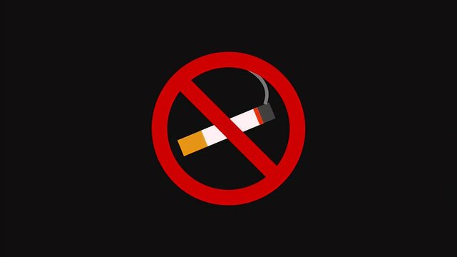A red no smoking sign featuring a lit cigarette with a thin line of smoke inside a forbidden circle symbol.