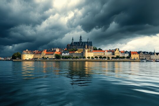 Kronborg Castle by the Sea under Dramatic Stormy Skies