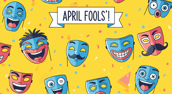 Colorful theatrical masks on yellow background