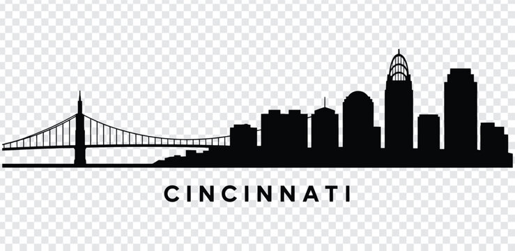Cincinnati ohio city skyline silhouette with bridge and buildings