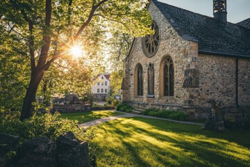 Obraz premium Historic Vasteras Cathedral Surrounded by Green Parks and Old Town in Spring
