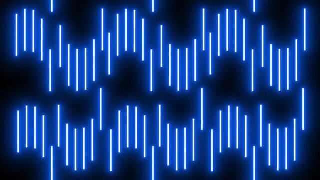Abstract glowing blue neon equalizer lines pattern wave motion, tech, music visualizer backdrop.
