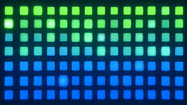 Abstract glowing background square grid pattern with blue and green light, geometric luminous mosaic of repeating rows and columns dark background, abstract square tile pattern with neon blue green