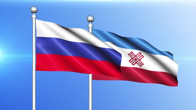 Russia and Mari El National Flag Waving on Pole Loop