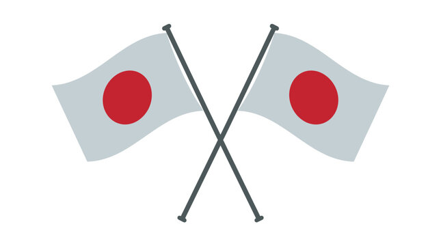 Two Crossed Japanese National Flags Illustration for Travel Culture and International Relations Concepts on White Background
