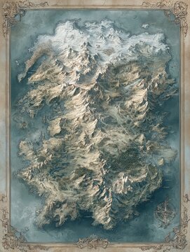 Vintage Fantasy World Map with Dragons, Mountains, Kingdoms, and Forests