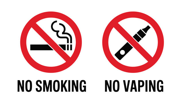 No smoking no vaping prohibition symbol vector illustration with red circle and diagonal line for health safety regulation and warning signage