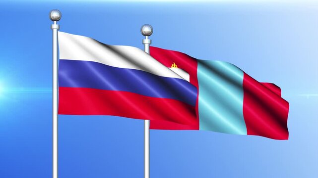 Russia and Mongolia National Flag Waving on Pole Loop