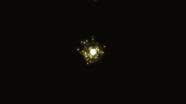 Modern abstract particles glowing light energy forms swirling circular movement on dark background