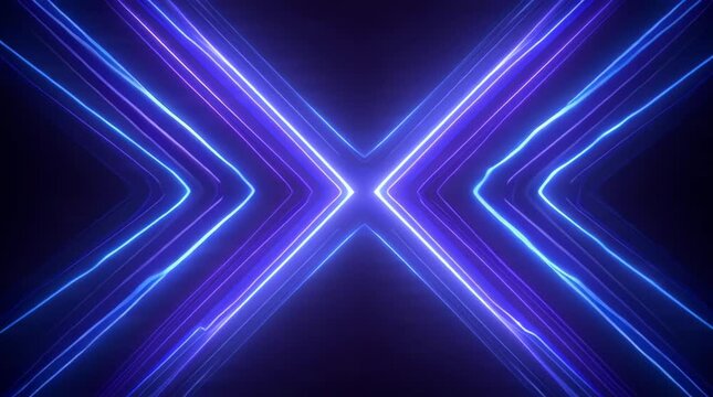 Abstract Neon Blue X-Shape Geometric Pattern Background, Futuristic Light Tunnel Effect