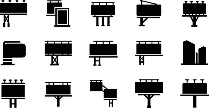 set of 15 minimalist outdoor advertising billboards flat design vector illustration