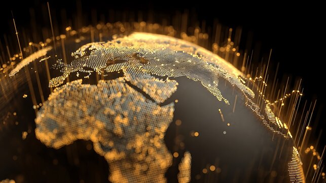 luxury global finance earth, golden data lines, AI hedge fund analysis